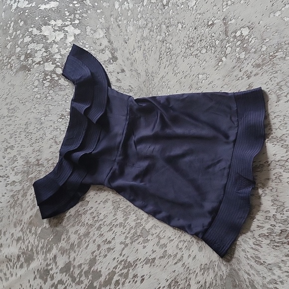 Bardot Revolve Athena Frill Navy Blue Satin Mini Dress SzXS - Picture 4 of 10